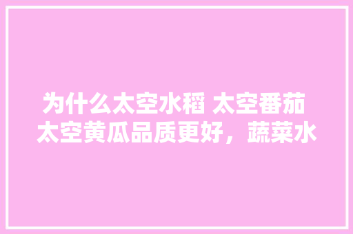 为什么太空水稻 太空番茄 太空黄瓜品质更好，蔬菜水果太空种植方法。 为什么太空水稻 太空番茄 太空黄瓜品质更好，蔬菜水果太空种植方法。 土壤施肥