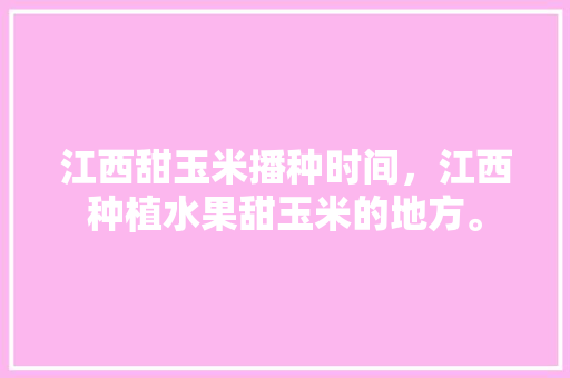 江西甜玉米播种时间，江西种植水果甜玉米的地方。 畜牧养殖