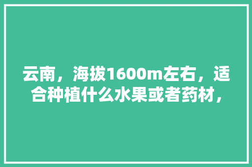 云南，海拔1600m左右，适合种植什么水果或者药材，云南水果种植专家排名。 土壤施肥