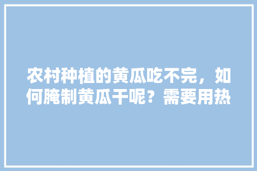 农村种植的黄瓜吃不完，如何腌制黄瓜干呢？需要用热水烫一下吗，水果黄瓜怎么种植视频教程。 农村种植的黄瓜吃不完，如何腌制黄瓜干呢？需要用热水烫一下吗，水果黄瓜怎么种植视频教程。 土壤施肥