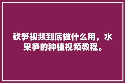 砍笋视频到底做什么用，水果笋的种植视频教程。 畜牧养殖