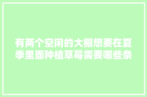 有两个空闲的大棚想要在夏季里面种植草莓需要哪些条件呢，水果草莓种植的条件是什么。 畜牧养殖