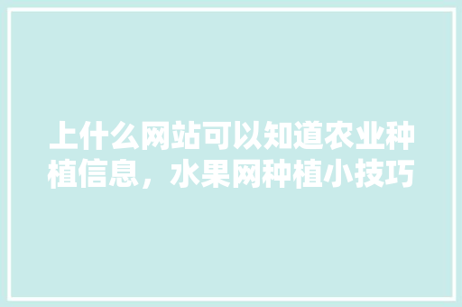 上什么网站可以知道农业种植信息，水果网种植小技巧视频。 水果种植