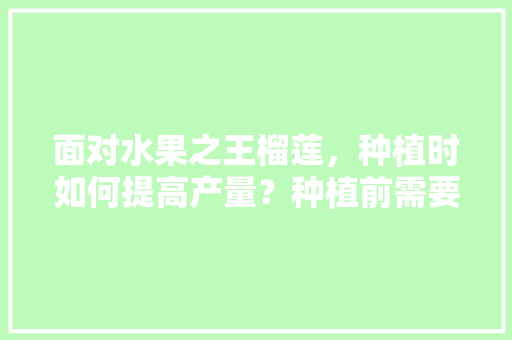 面对水果之王榴莲，种植时如何提高产量？种植前需要进行准备吗，水果王种植方法图片。 土壤施肥