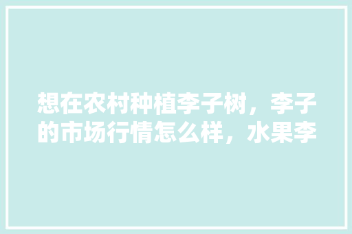 想在农村种植李子树，李子的市场行情怎么样，水果李子好种植吗视频。 土壤施肥