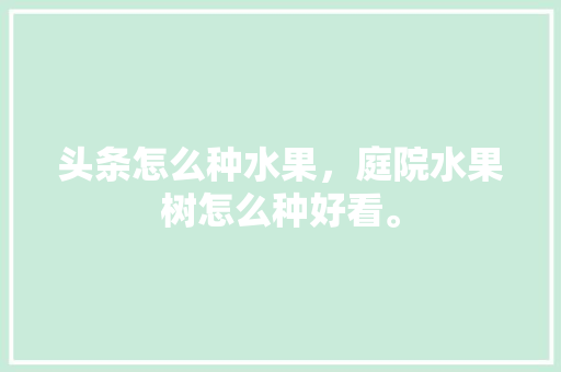 头条怎么种水果，庭院水果树怎么种好看。 头条怎么种水果，庭院水果树怎么种好看。 家禽养殖