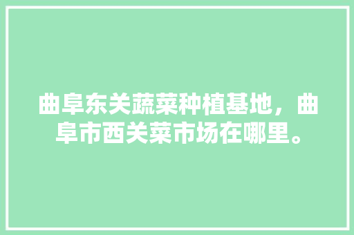 曲阜东关蔬菜种植基地，曲阜市西关菜市场在哪里。 曲阜东关蔬菜种植基地，曲阜市西关菜市场在哪里。 家禽养殖