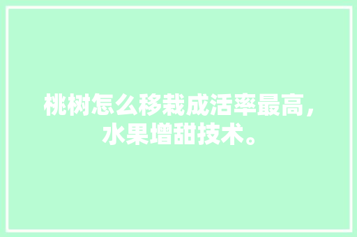 桃树怎么移栽成活率最高，水果增甜技术。 桃树怎么移栽成活率最高，水果增甜技术。 水果种植