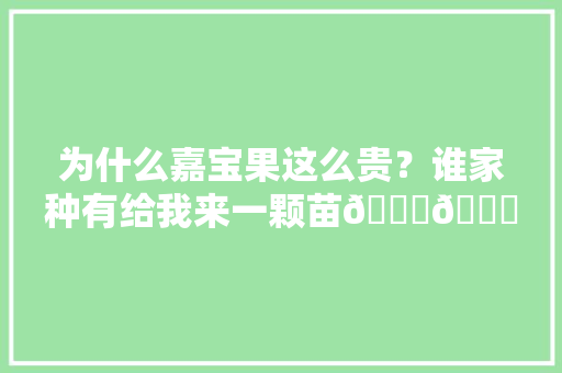 为什么嘉宝果这么贵？谁家种有给我来一颗苗😂😂，漳浦水果葡萄种植基地。 为什么嘉宝果这么贵？谁家种有给我来一颗苗😂😂，漳浦水果葡萄种植基地。 水果种植