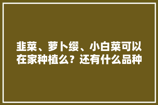 韭菜、萝卜缨、小白菜可以在家种植么？还有什么品种可以在家种植，水果大白菜种植技术视频教程。 韭菜、萝卜缨、小白菜可以在家种植么？还有什么品种可以在家种植，水果大白菜种植技术视频教程。 畜牧养殖