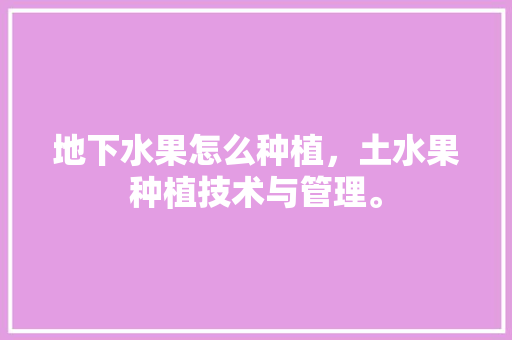 地下水果怎么种植，土水果种植技术与管理。 地下水果怎么种植，土水果种植技术与管理。 土壤施肥