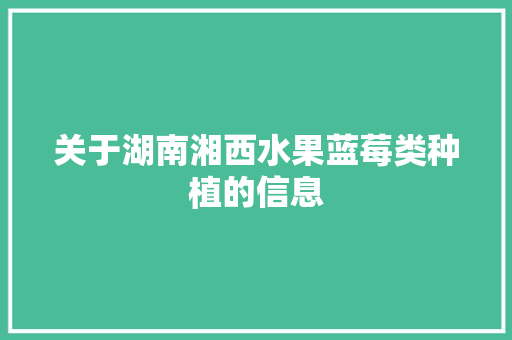 关于湖南湘西水果蓝莓类种植的信息 关于湖南湘西水果蓝莓类种植的信息 水果种植