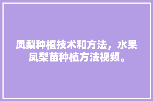 凤梨种植技术和方法，水果凤梨苗种植方法视频。 凤梨种植技术和方法，水果凤梨苗种植方法视频。 家禽养殖