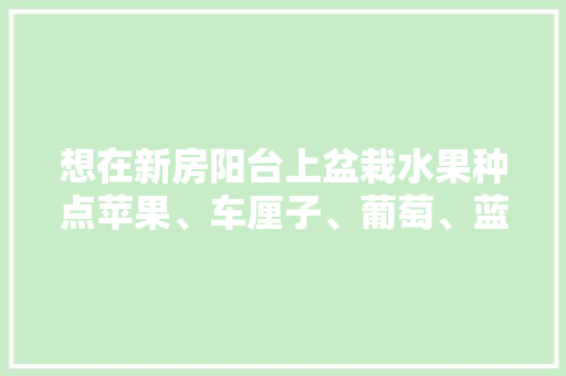 想在新房阳台上盆栽水果种点苹果、车厘子、葡萄、蓝莓，该选择多大的花盆好？该怎么种，盆栽水果种植推荐品种有哪些。 想在新房阳台上盆栽水果种点苹果、车厘子、葡萄、蓝莓，该选择多大的花盆好？该怎么种，盆栽水果种植推荐品种有哪些。 家禽养殖