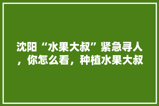 沈阳“水果大叔”紧急寻人，你怎么看，种植水果大叔视频播放大全。 沈阳“水果大叔”紧急寻人，你怎么看，种植水果大叔视频播放大全。 畜牧养殖