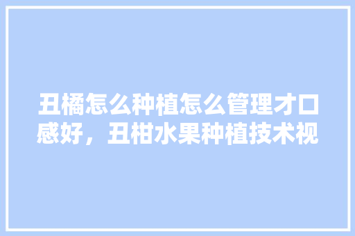 丑橘怎么种植怎么管理才口感好，丑柑水果种植技术视频。 丑橘怎么种植怎么管理才口感好，丑柑水果种植技术视频。 畜牧养殖