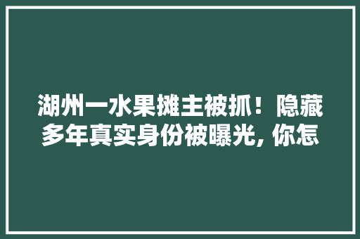 湖州一水果摊主被抓！隐藏多年真实身份被曝光, 你怎么看，湖州水果树种植面积。 湖州一水果摊主被抓！隐藏多年真实身份被曝光, 你怎么看，湖州水果树种植面积。 水果种植