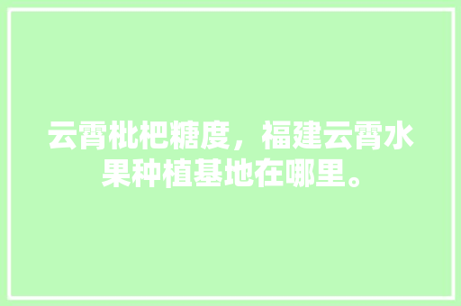 云霄枇杷糖度，福建云霄水果种植基地在哪里。 土壤施肥