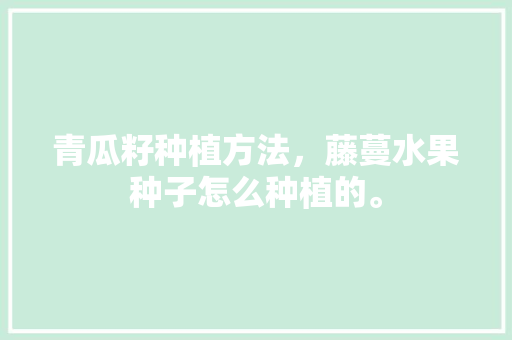 青瓜籽种植方法，藤蔓水果种子怎么种植的。 青瓜籽种植方法，藤蔓水果种子怎么种植的。 蔬菜种植