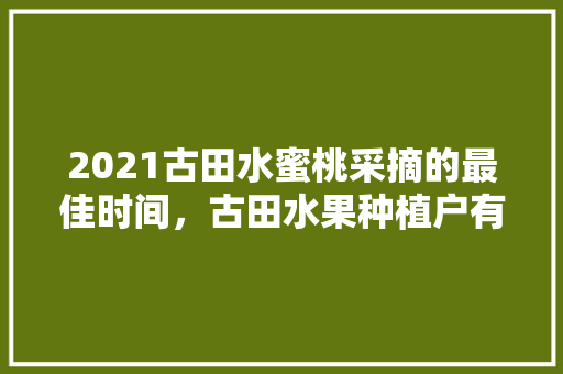 2021古田水蜜桃采摘的最佳时间，古田水果种植户有多少。 2021古田水蜜桃采摘的最佳时间，古田水果种植户有多少。 家禽养殖