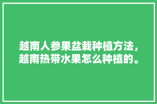 越南人参果盆栽种植方法，越南热带水果怎么种植的。 越南人参果盆栽种植方法，越南热带水果怎么种植的。 家禽养殖