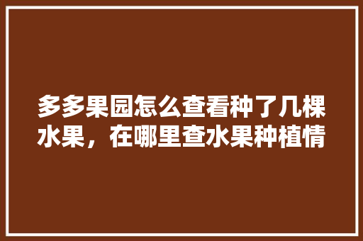 多多果园怎么查看种了几棵水果，在哪里查水果种植情况。 多多果园怎么查看种了几棵水果，在哪里查水果种植情况。 水果种植