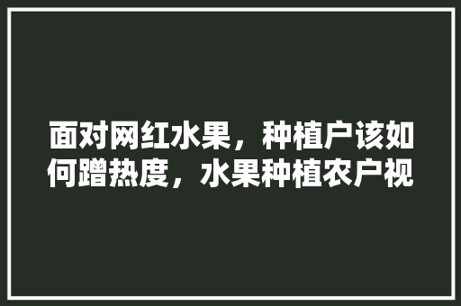 面对网红水果，种植户该如何蹭热度，水果种植农户视频大全。 面对网红水果，种植户该如何蹭热度，水果种植农户视频大全。 蔬菜种植