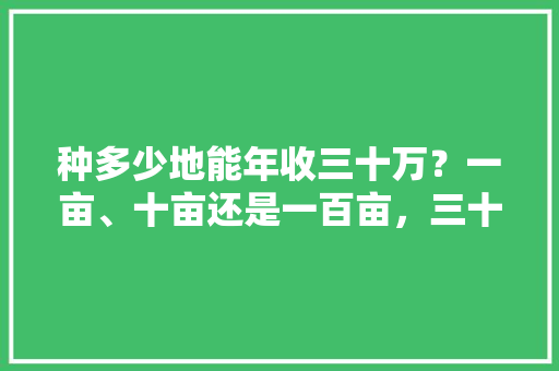 种多少地能年收三十万？一亩、十亩还是一百亩，三十亩水果种植基地。 种多少地能年收三十万？一亩、十亩还是一百亩，三十亩水果种植基地。 水果种植