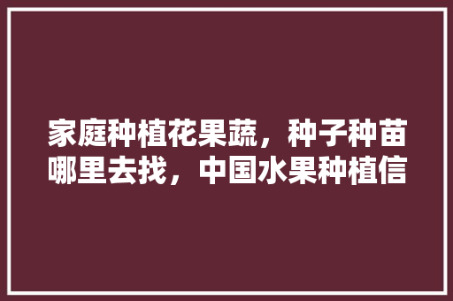 家庭种植花果蔬，种子种苗哪里去找，中国水果种植信息网官网查询。 家庭种植花果蔬，种子种苗哪里去找，中国水果种植信息网官网查询。 水果种植